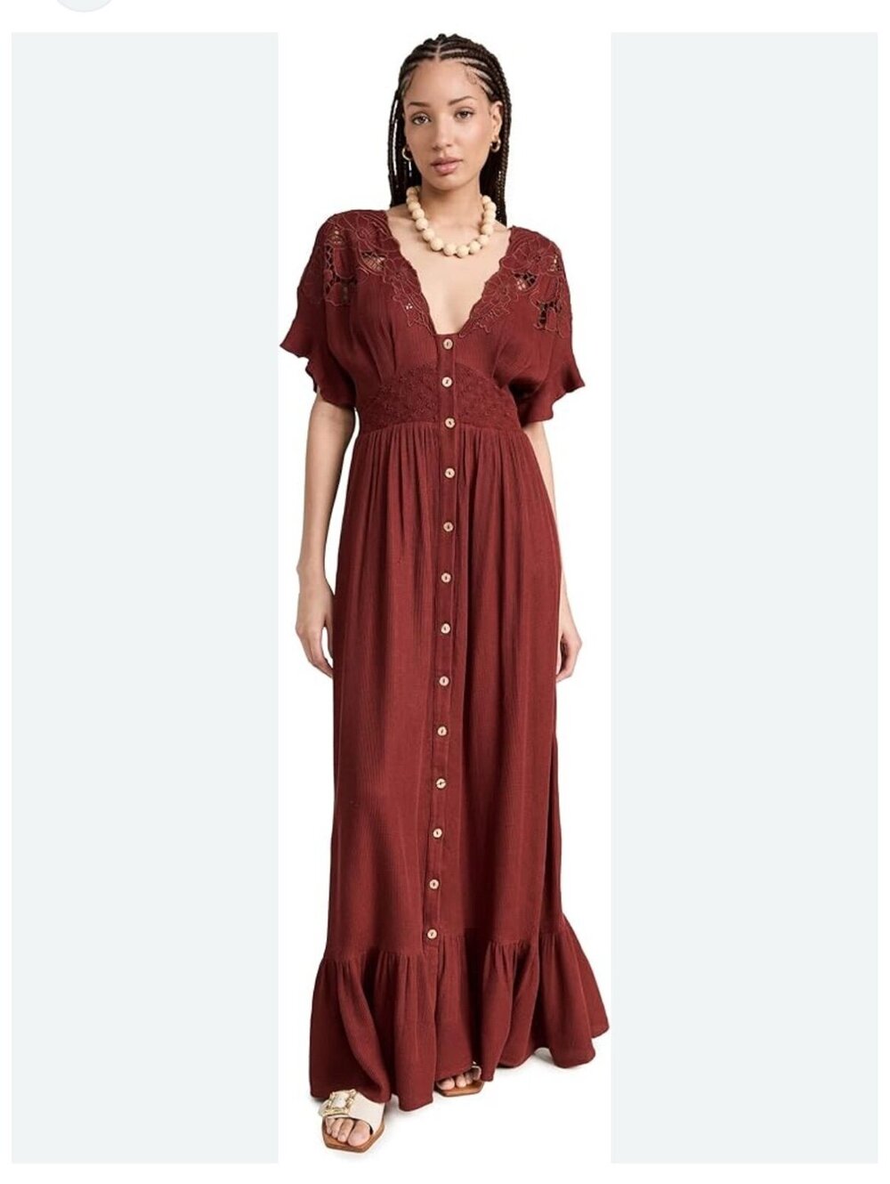 Free People Women's Colette Maxi Dress/Duster-sizeSM cinnamon brown color